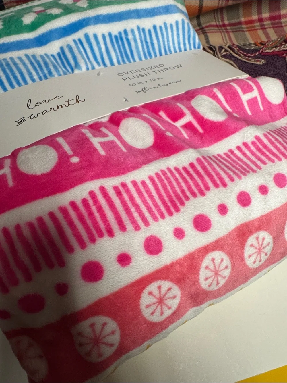 Holiday Plush Throw Blanket - Pink, Green, Blue Pattern